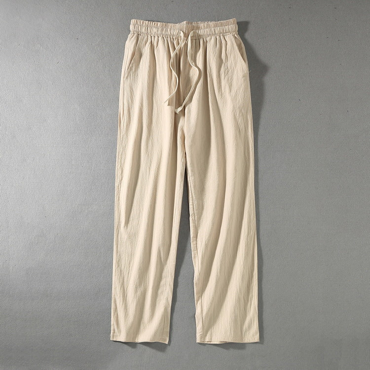 Herren Leinenhose mit elastischem Bund und Tunnelzug geradem Bein Echoarchiv