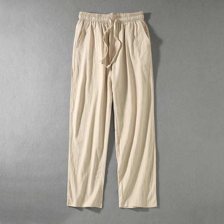 Herren Leinenhose mit elastischem Bund und Tunnelzug geradem Bein Echoarchiv