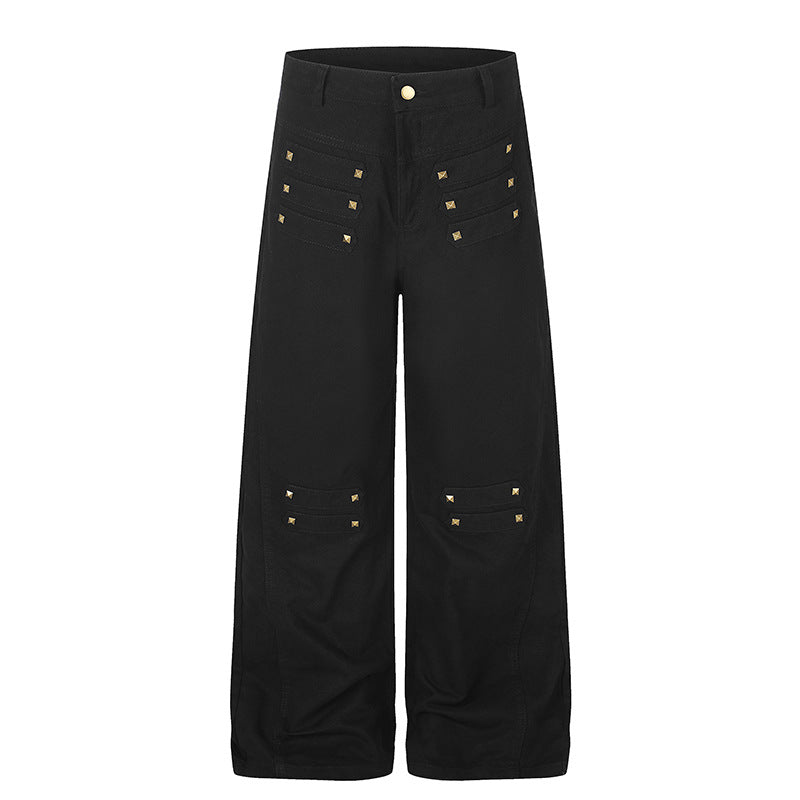 Damen Weite High‑Waist Culotte‑Jeans im Utility‑Look mit Zierlaschen und Metallnieten Echoarchiv