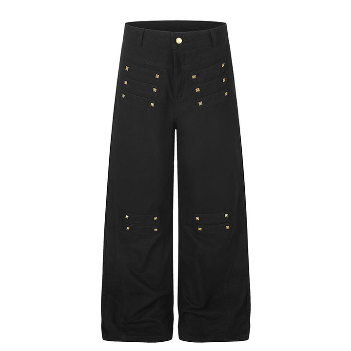 Damen Weite High‑Waist Culotte‑Jeans im Utility‑Look mit Zierlaschen und Metallnieten Echoarchiv