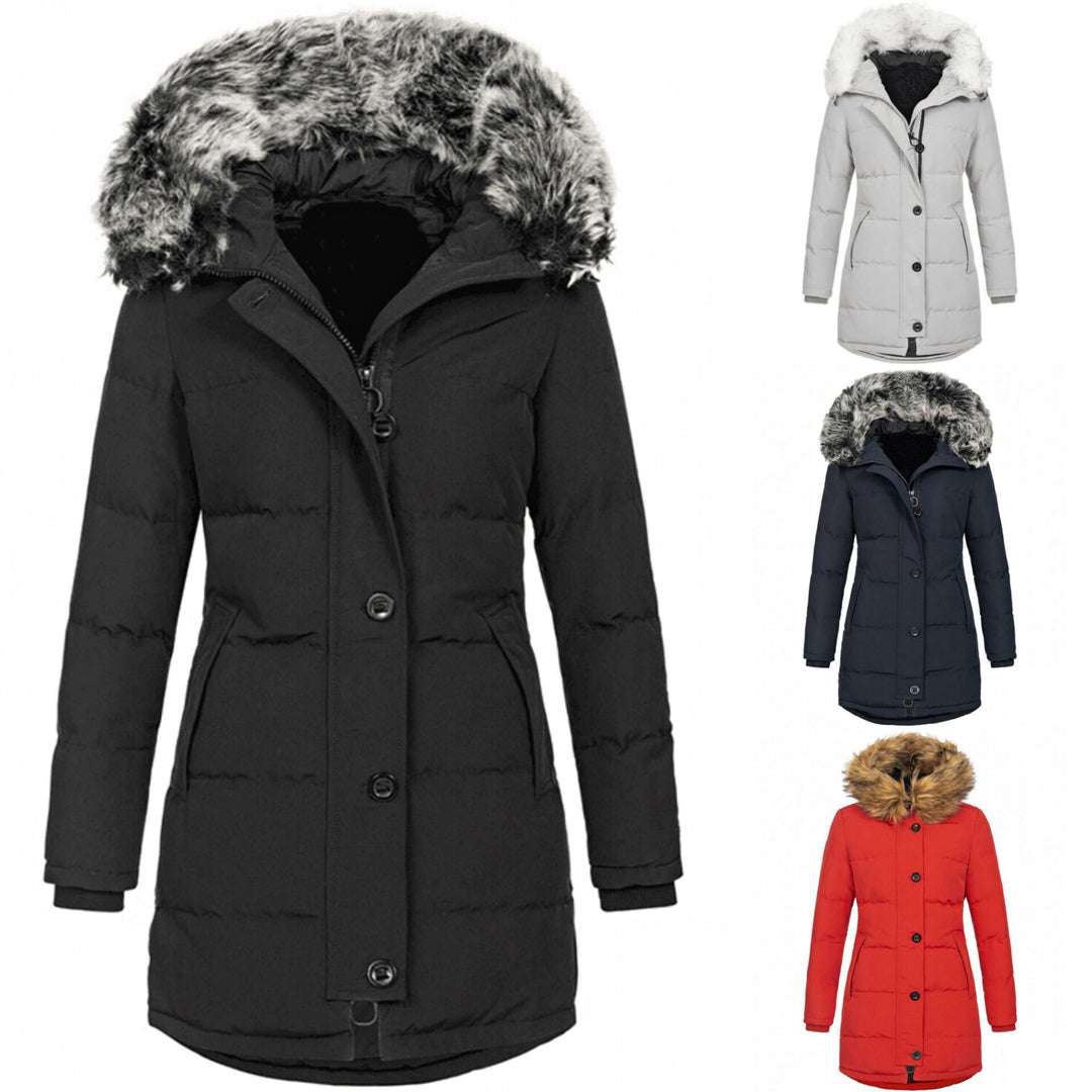 Damen Thermo-Parka mit taillierter Silhouette, Knopfleiste & abnehmbarer Kunstfellkapuze – Montévia