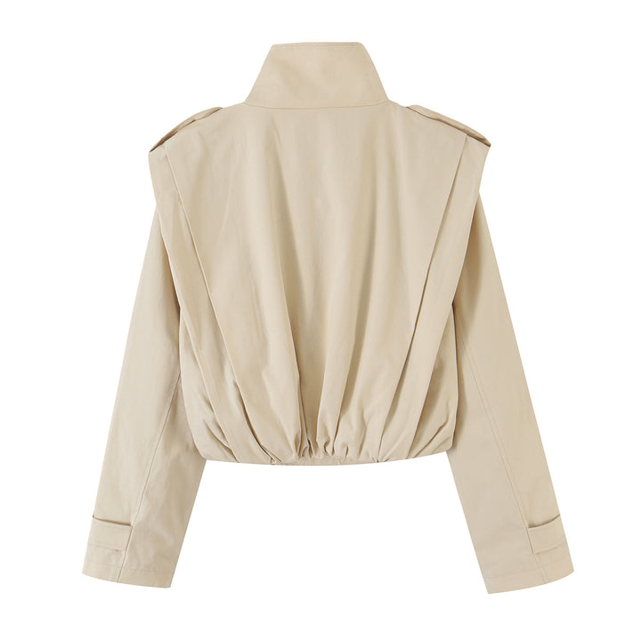 Damen Cropped Doppelreihiger Trench‑Blouson mit Stehkragen und taillierendem Gummizug Echo Archiv