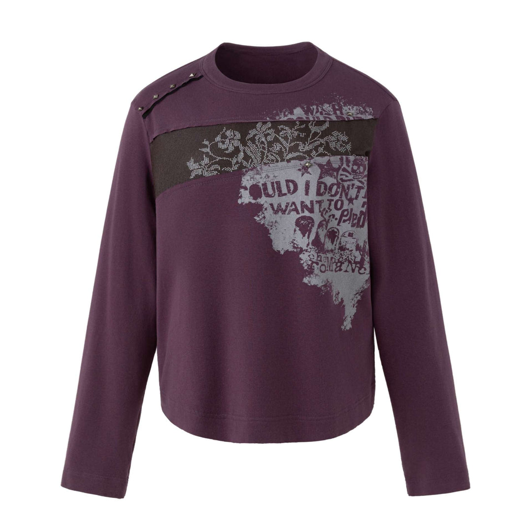 Damen Lässiges Sweatshirt mit Nietenbesatz, Print‑Einsatz und Rundhalsausschnitt Echoarchiv