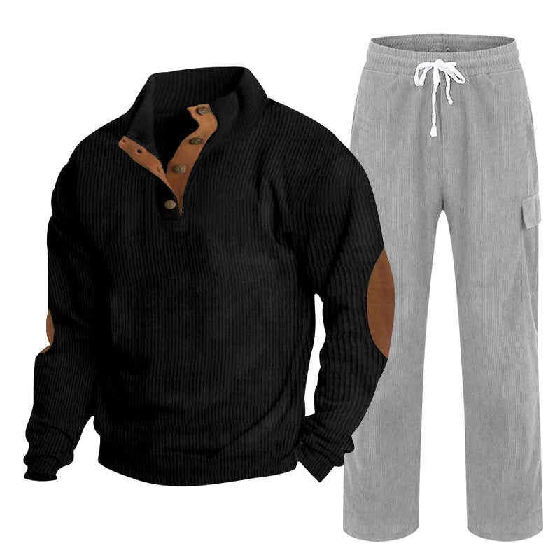 Herren nan strukturiertes Feinstrick-Halbknopf-Pullover und Feincord-Cargo-Zweiteiler Echo Archiv