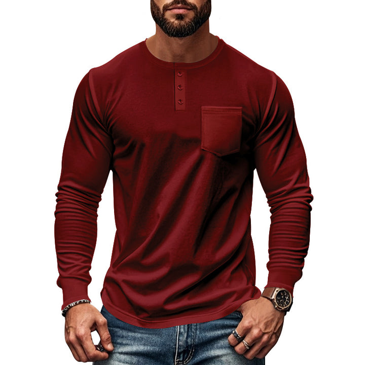 Herren Langarm-Henley-Shirt mit praktischer Brusttasche Echoarchiv