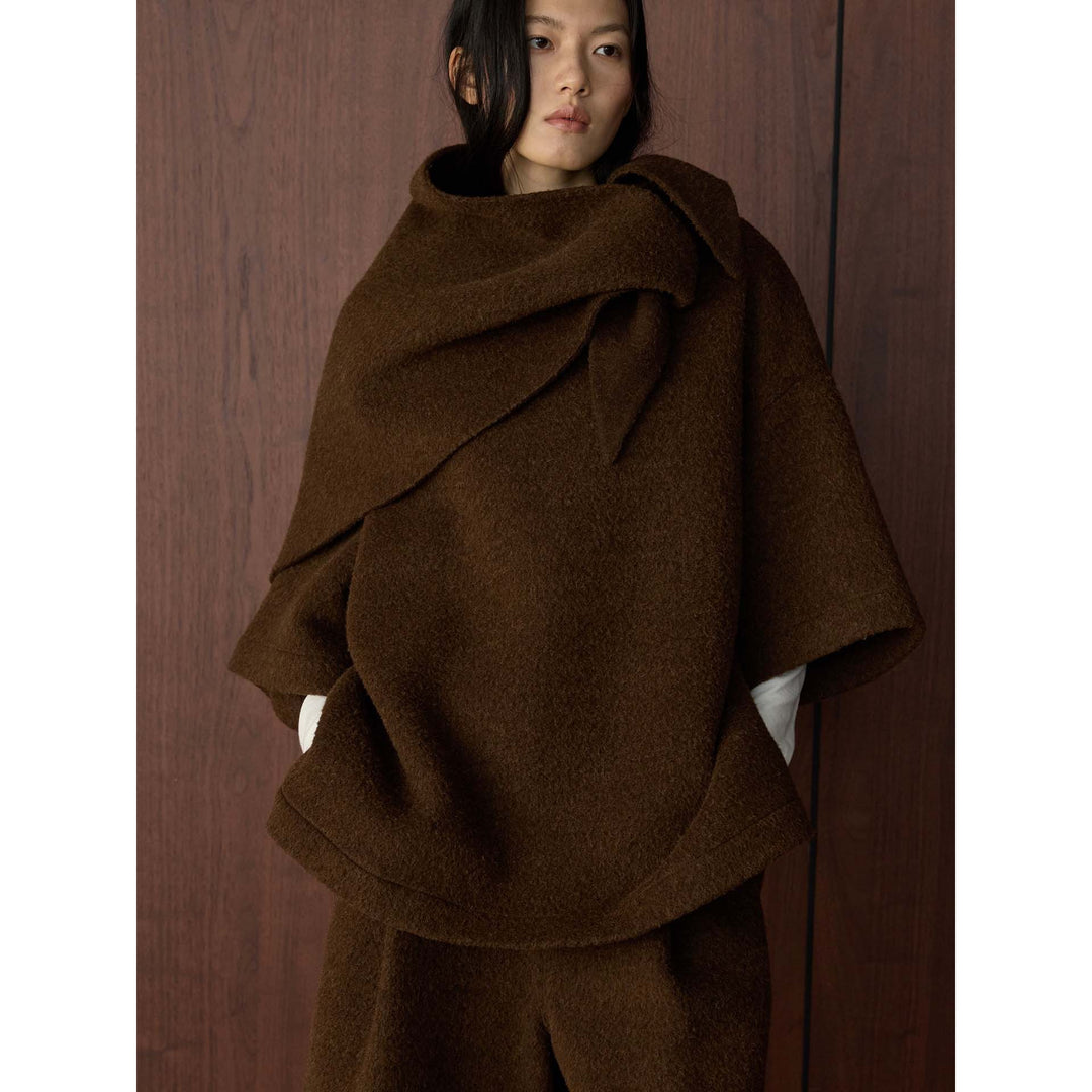 Damen Cape-Poncho aus Wollmix mit überlappendem Loop-Kragen Echoarchiv