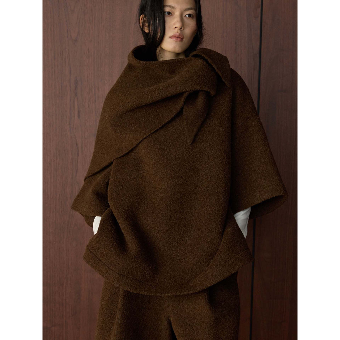 Damen Cape-Poncho aus Wollmix mit überlappendem Loop-Kragen Echoarchiv