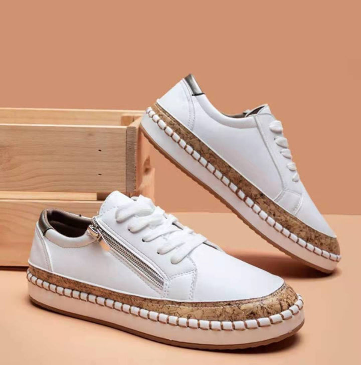 Damen florale Plateausneaker mit Korkplateau, seitlichem Reißverschluss und gepolstertem Komfortfußbett Echo Archiv