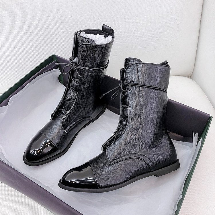 Damen  knöchelhohe Schnürstiefel mit spitzer Kappenausführung und genarbter Lederoptik Echo Archiv