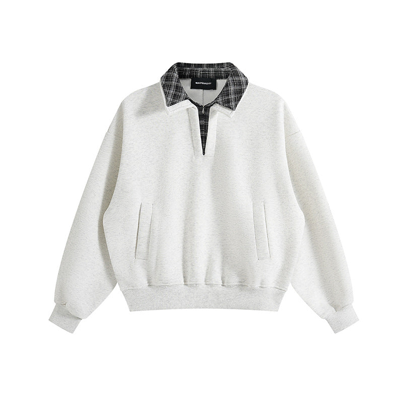 Unisex Lagenlook-Sweatshirt mit eingenähtem Karokragen und seitlichen Einschubtaschen Echoarchiv