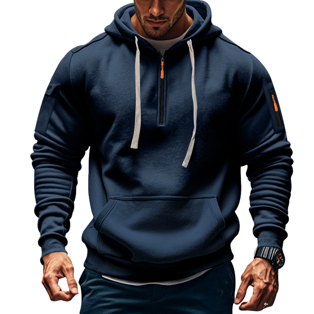 Herren funktionaler Kapuzenpullover mit farblich abgesetztem Reißverschluss und praktischen Taschen Echoarchiv