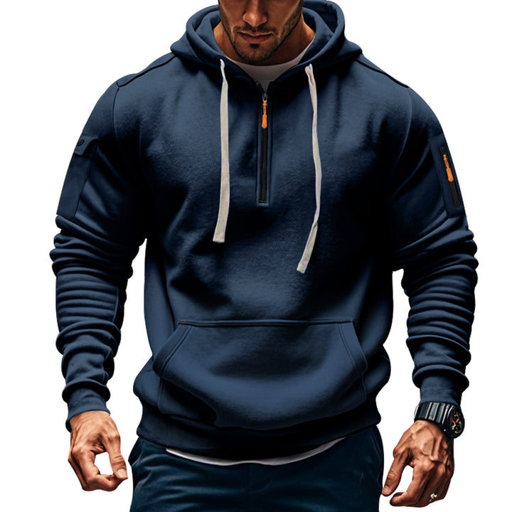 Herren funktionaler Kapuzenpullover mit farblich abgesetztem Reißverschluss und praktischen Taschen Echoarchiv