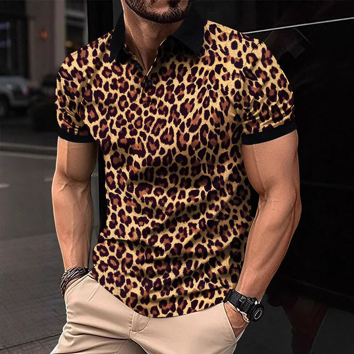 Herren Polo-Shirt mit aufregendem Leopardenmuster und modernem Schnitt Echoarchiv