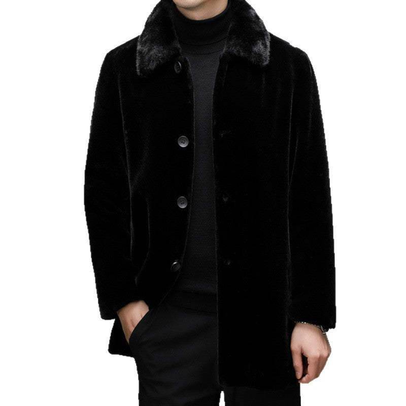 Herren modischer Oversized-Mantel mit elegantem Kunstfellkragen Echoarchiv