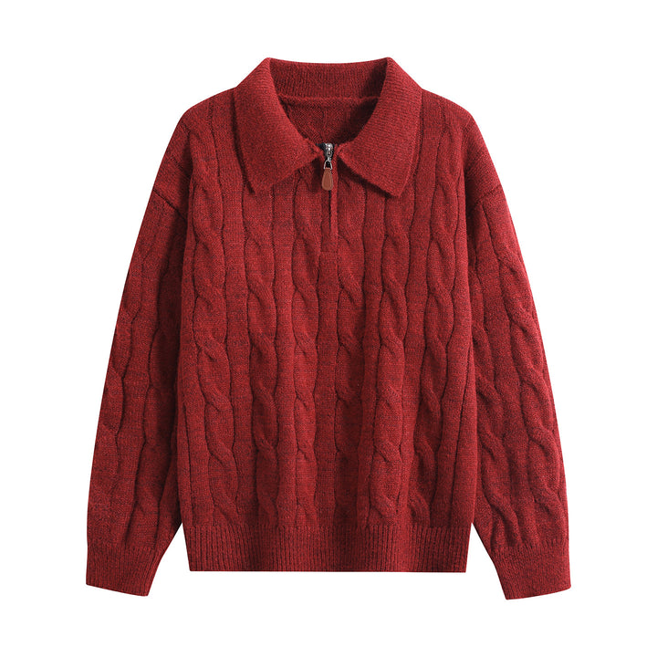 Damen Grobgestrickter Troyer-Pullover mit Halbreißverschluss & Oversize-Kragen Echoarchiv
