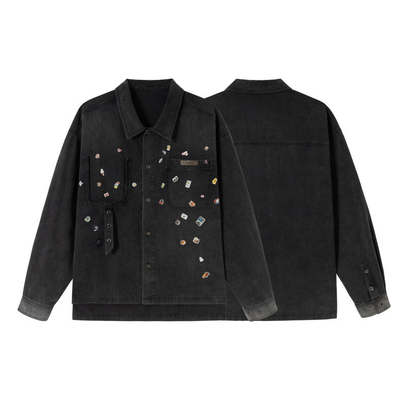 Herren Overshirt aus Denim mit aufgesetzten Pin-Patches und Used-Details Echoarchiv