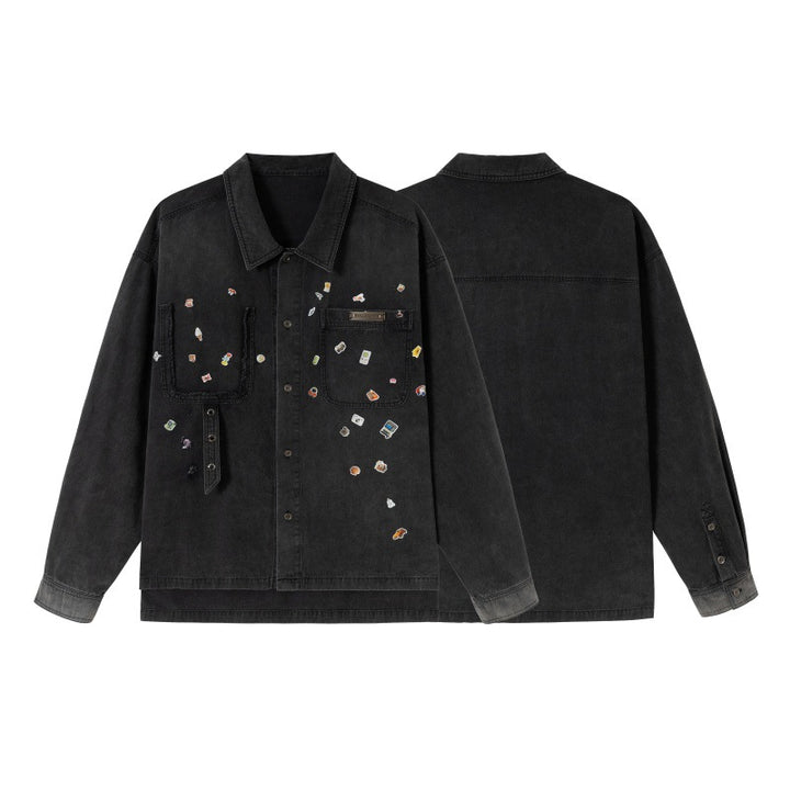 Herren Overshirt aus Denim mit aufgesetzten Pin-Patches und Used-Details Echoarchiv