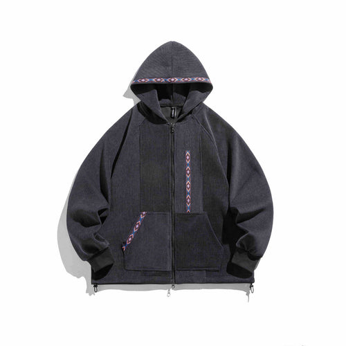 Unisex Oversize Kapuzen-Zipjacke aus geripptem French‑Terry mit Zierband Echoarchiv