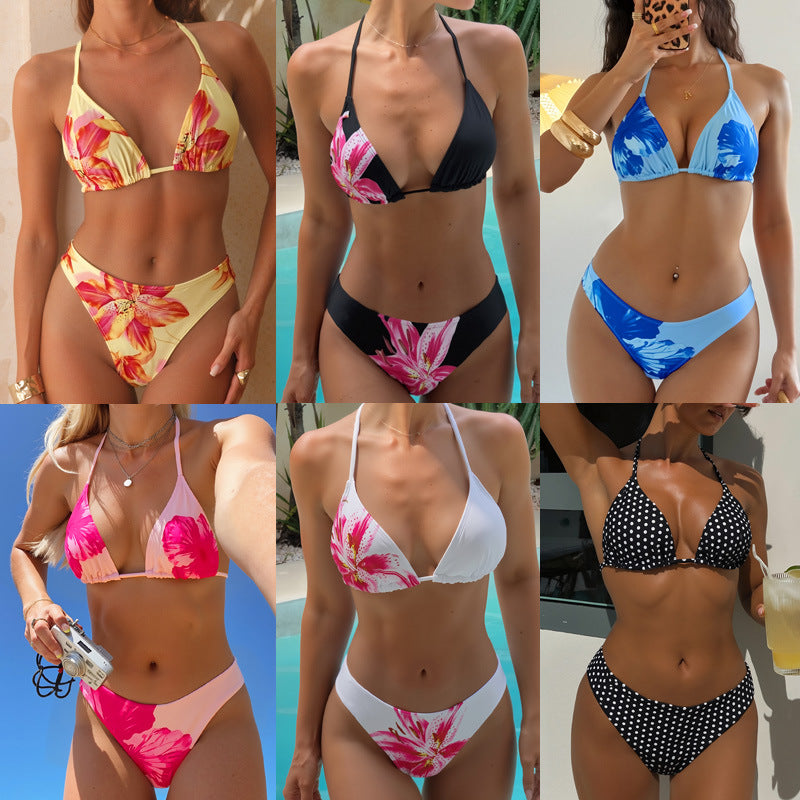 Damen Triangel-Bikini-Set mit verspieltem Polka-Dot-Muster und verstellbaren Trägern Echo Archiv