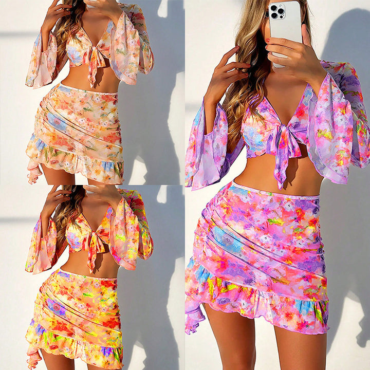 Damen Crop-Top und Wickelrock-Set mit floralen Details Echo Archiv