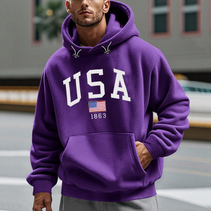 Herren Kuscheliger Fleece Hoodie mit USA-Print Echoarchiv