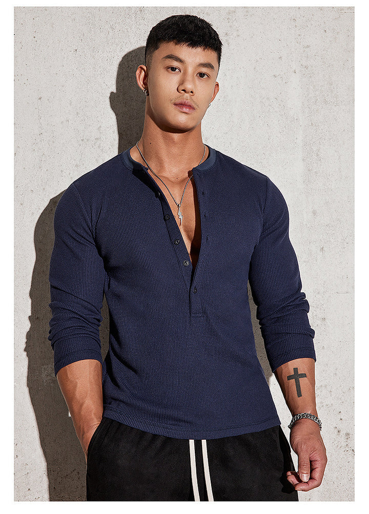 Herren Langarmshirt mit Knopfleiste und Waffelstruktur Echoarchiv
