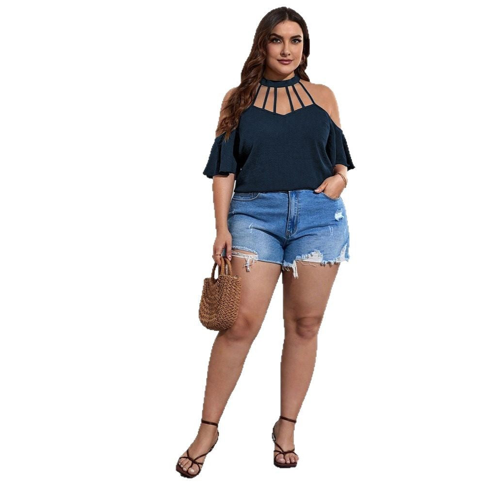 Damen Off-Shoulder Top mit Stehkragen und verspielten Rüschendetails Echo Archiv