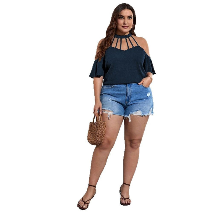 Damen Off-Shoulder Top mit Stehkragen und verspielten Rüschendetails Echo Archiv