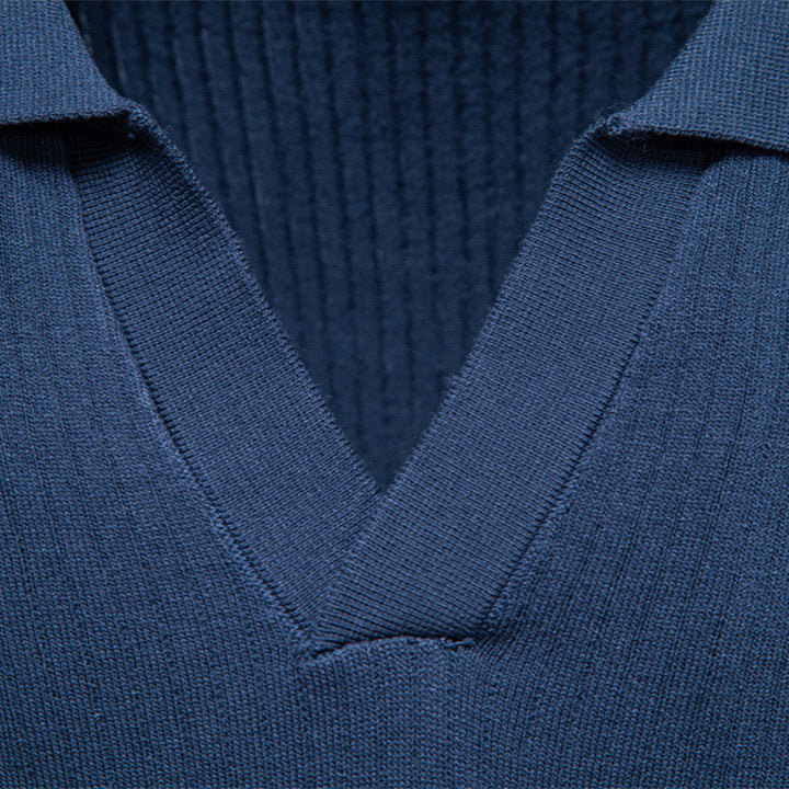Herren nan fein geripptes Kurzarm-Poloshirt mit offenem Kentkragen Echo Archiv