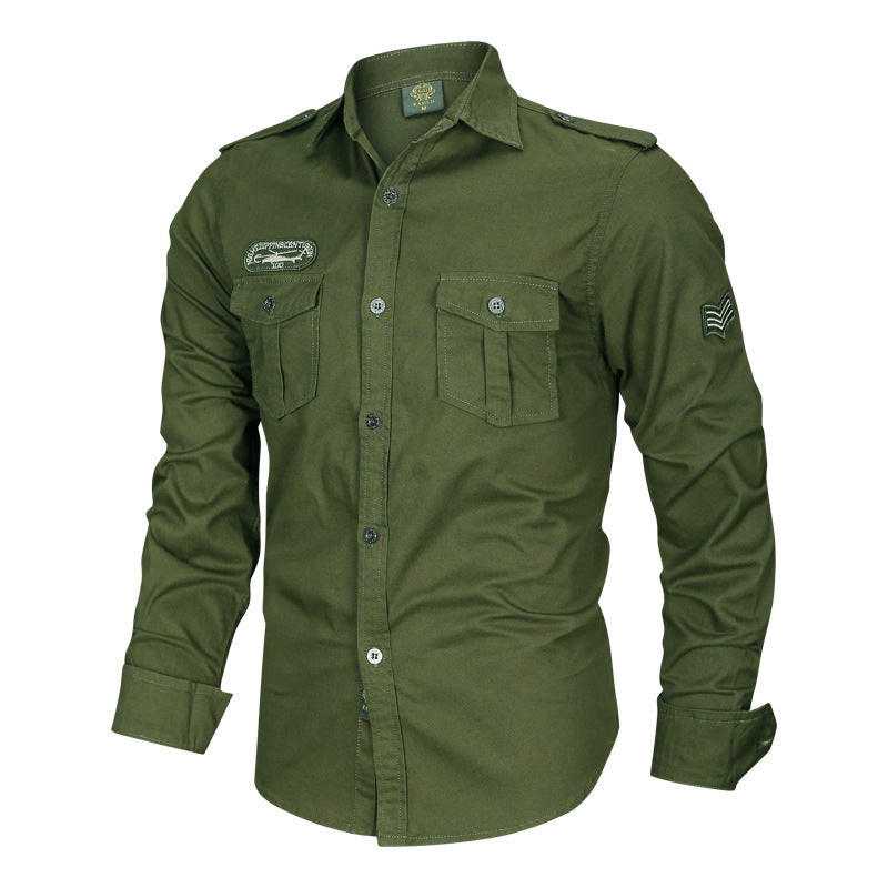 Herren nan tailliertes Fieldhemd aus Baumwoll-Twill mit Schulterklappen, Brustpatten und gestickten Abzeichen Echo Archiv