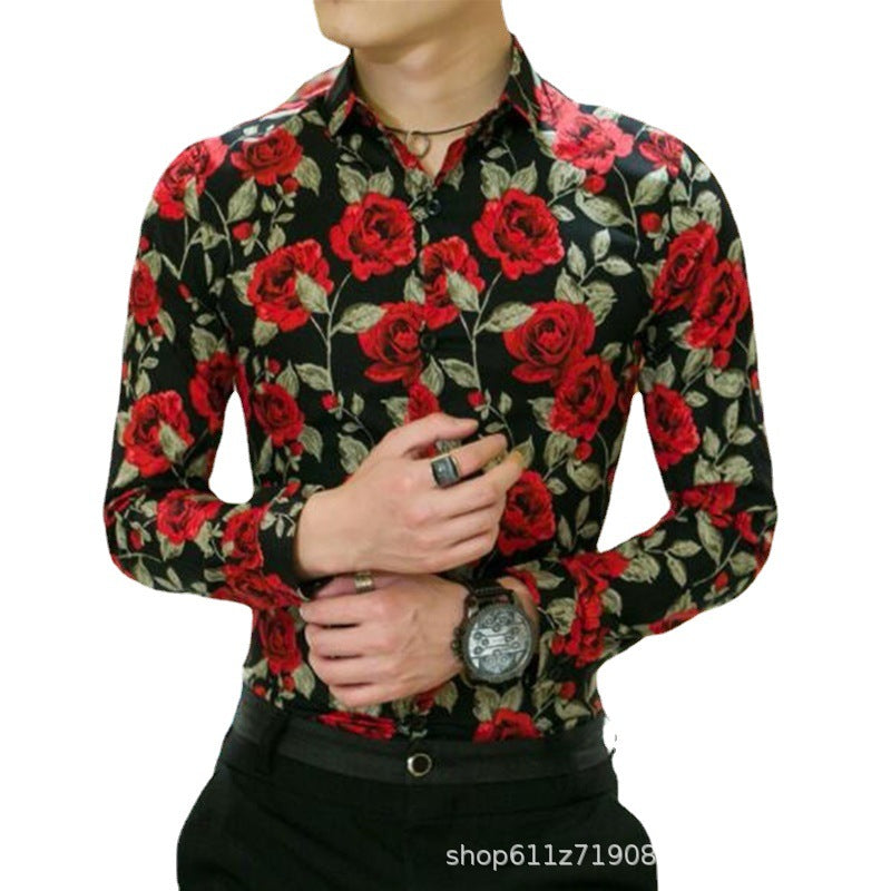 Herren Langarmhemd mit floralem Print und elegantem Schnitt Echoarchiv