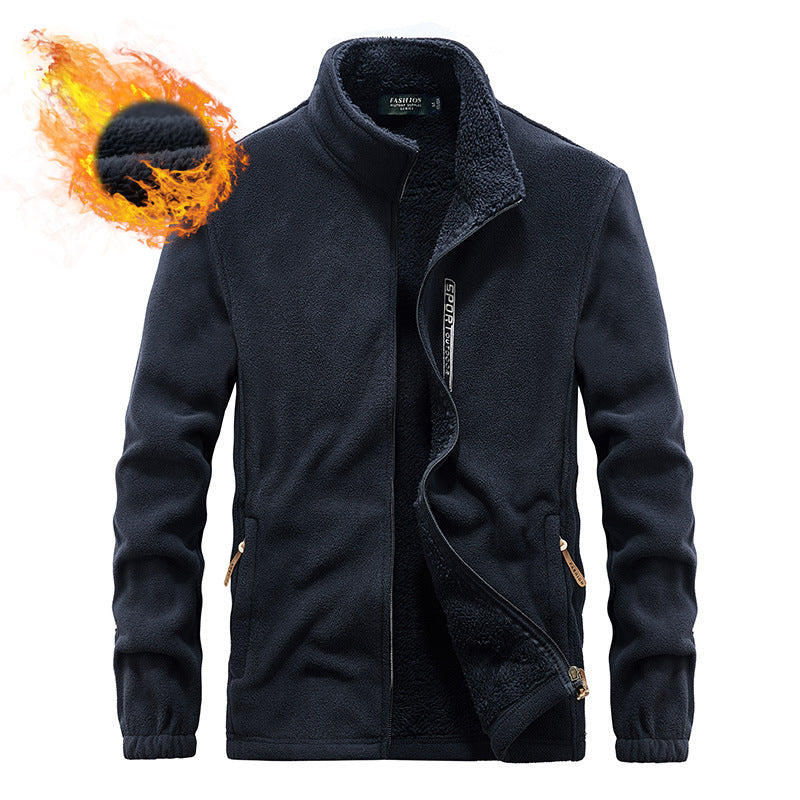 Herren Hochflor-Fleecejacke mit Sherpa-Innenfutter, Stehkragen und verdeckten Reißverschlusstaschen – Taviero