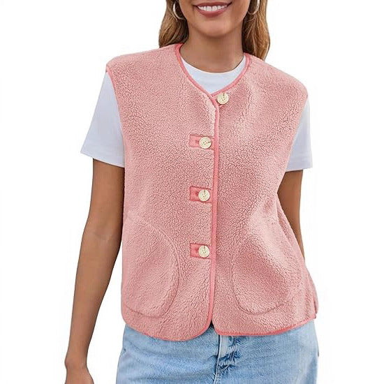 Damen Teddy-Fleece-Weste mit Rundhalsausschnitt und Knopfverschluss Echo Archiv