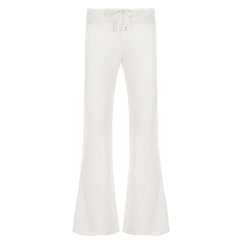 Damen lässige Flared-Loungehose mit verstellbarem Bund und Spitzenakzenten Echo Archiv