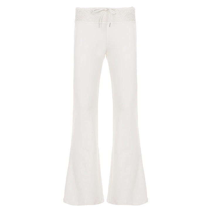Damen lässige Flared-Loungehose mit verstellbarem Bund und Spitzenakzenten Echo Archiv