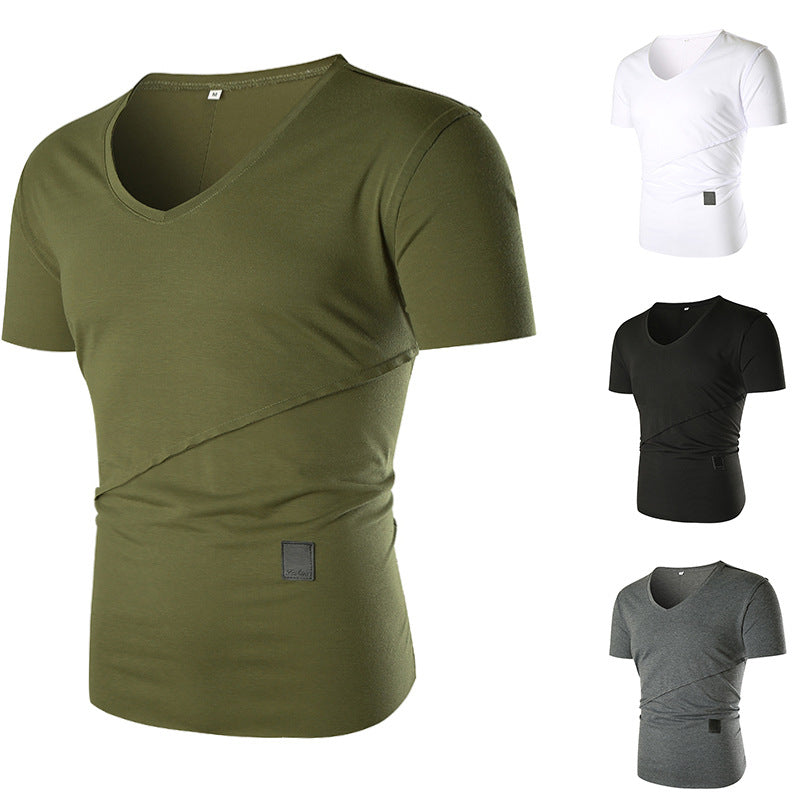 Herren V-Ausschnitt T-Shirt mit asymmetrischem Schnitt und elastischem Bund Echoarchiv