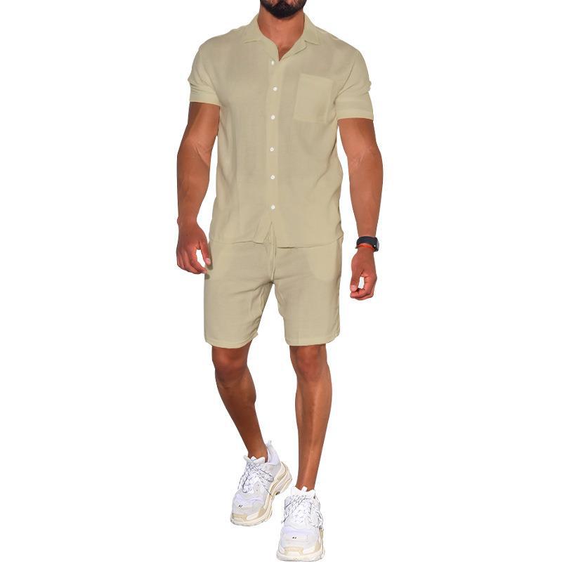 Herren modernes Freizeit-Set aus kurzärmligem Hemd und Shorts Echoarchiv