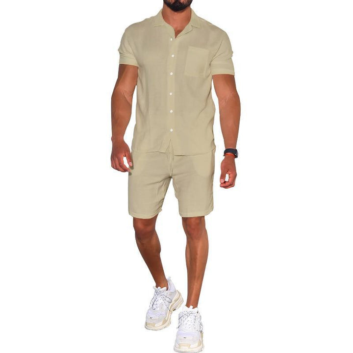 Herren modernes Freizeit-Set aus kurzärmligem Hemd und Shorts Echoarchiv