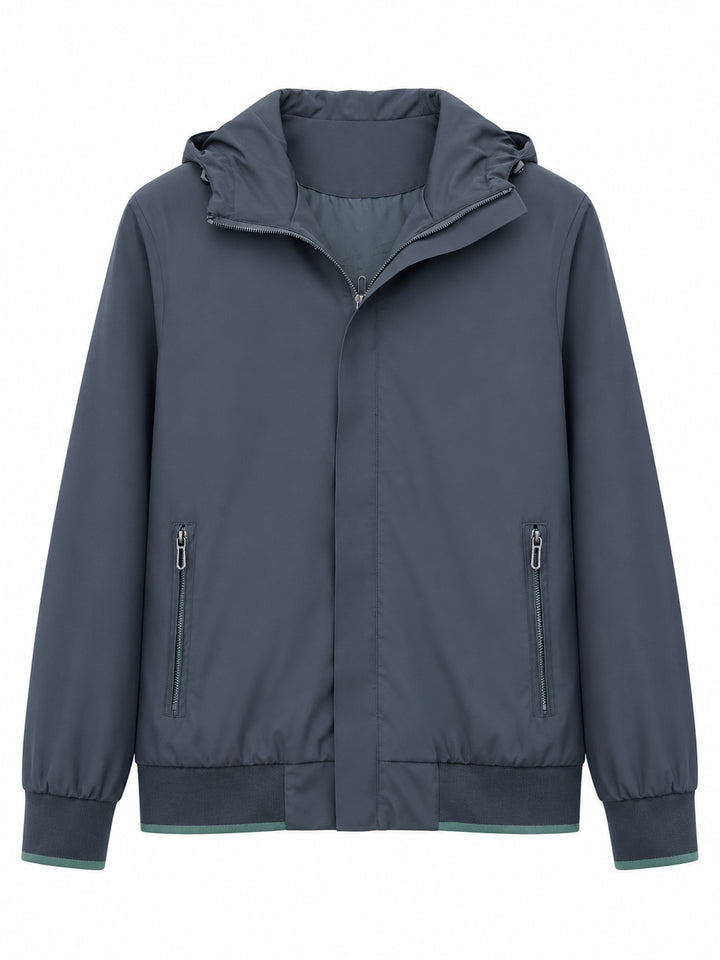 Herren Kapuzen-Blouson Leichter Windbreaker mit geripptem Saum und verdeckter Reißverschlussleiste Echo Archiv