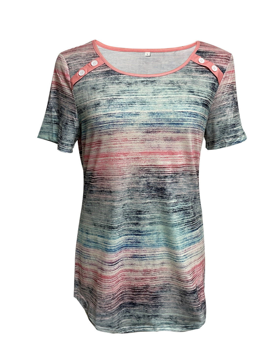 Damen nan leichtes Jersey-Longshirt mit horizontalem Pinselprint und Schulterknopfdetail Echo Archiv