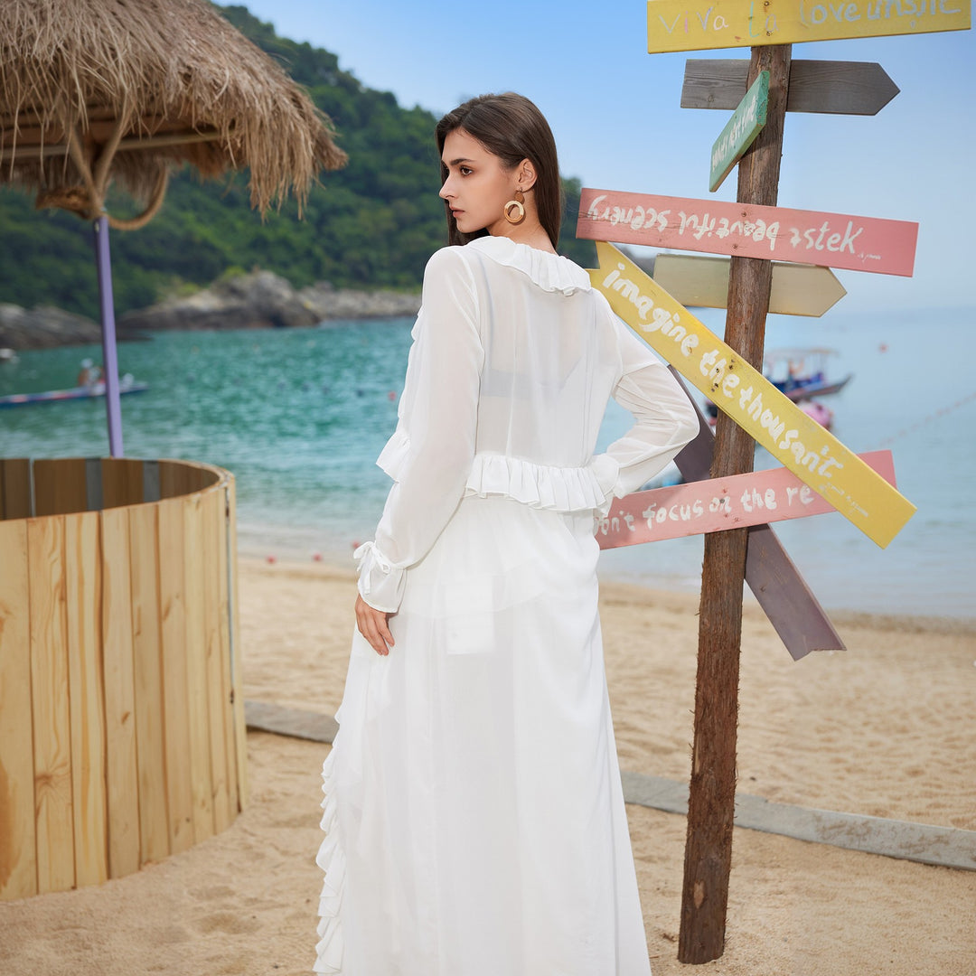 Damen elegantes transparentes Strandkleid mit Rüschen Echo Archiv