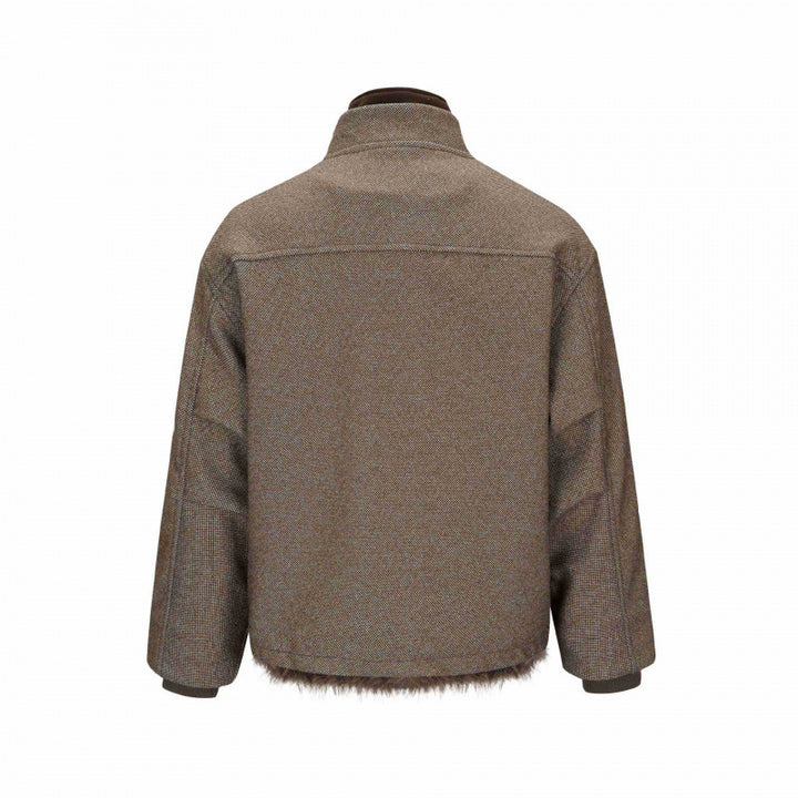 Damen Kurze Boxy-Jacke mit Teddyfutter, Stehkragen und Pattentaschen Echo Archiv