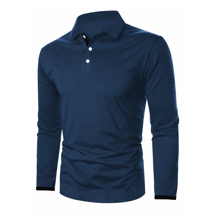 Herren Langarm-Polohemd mit kontrastierenden Knopfdetails Echoarchiv