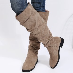Damen kniehohe Schaftstiefel im Slouch-Look aus Veloursimitat mit rutschfester Gummisohle – Lioré