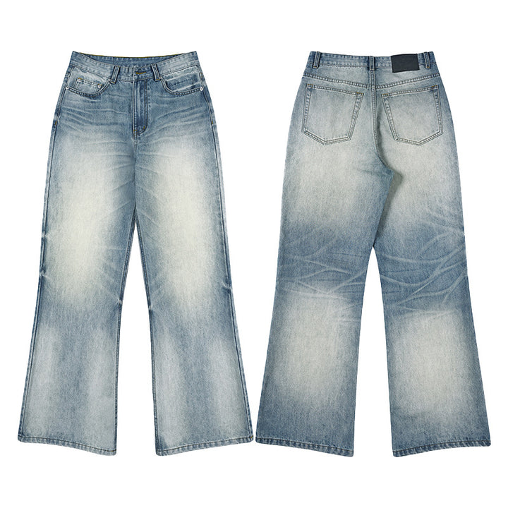 Herren Tiefsitzende Fließende Denim‑Schlaghose mit verlängertem Saum und Used‑Finish Echo Archiv
