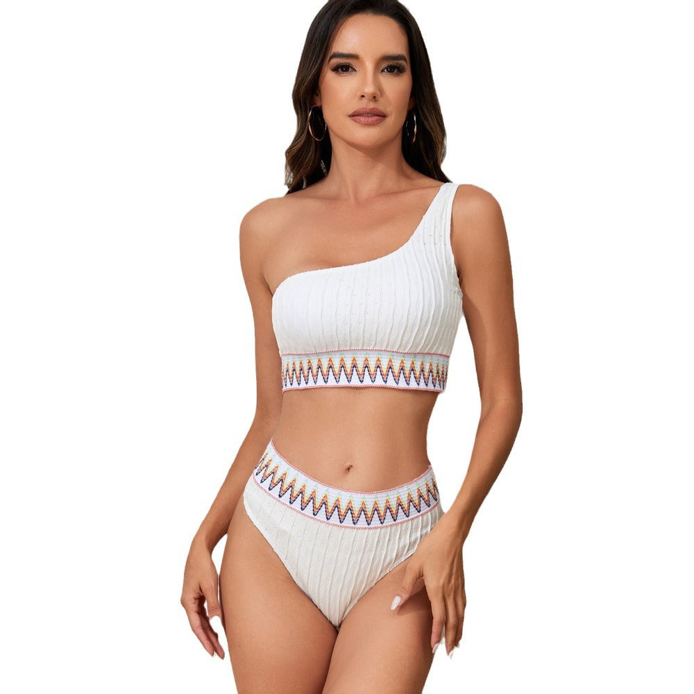 Damen Einseitiger Crop-Bikini mit buntem Jacquardband Echo Archiv