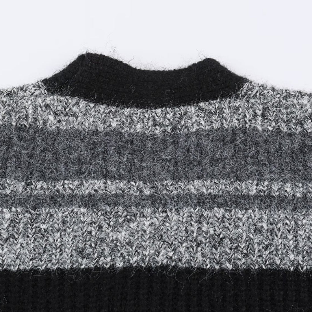 Damen Oversize Strickcardigan mit V-Ausschnitt, Streifenmuster und aufgesetzten Taschen Echoarchiv
