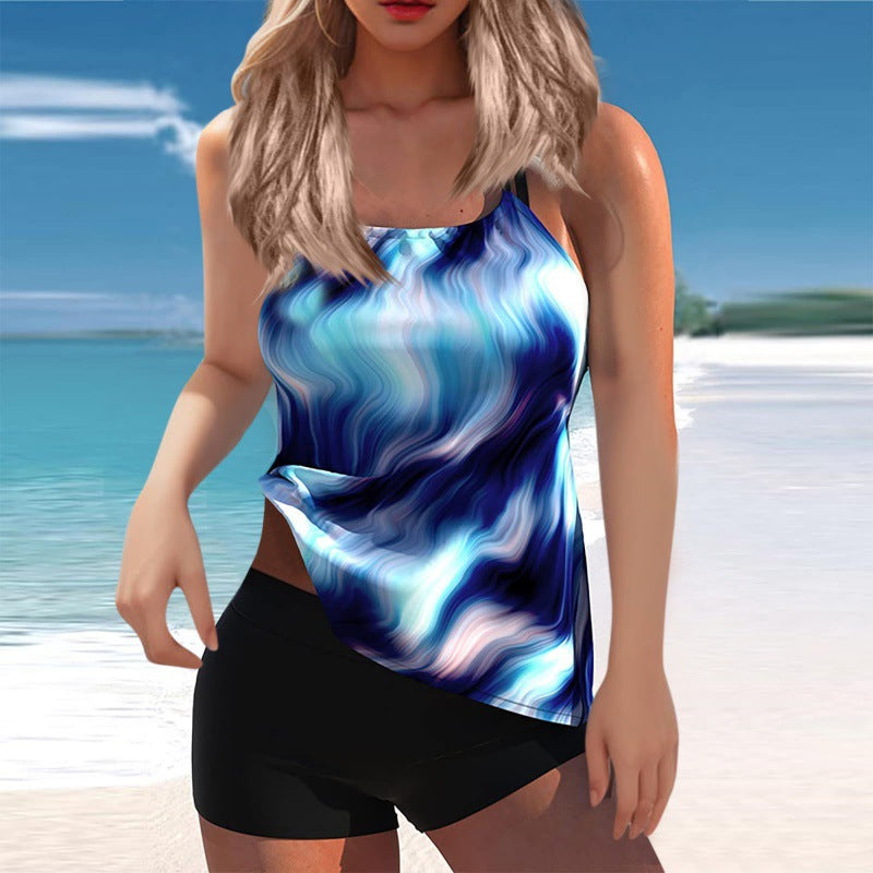 Damen Tankini-Set mit modischem Wasserfarben-Muster und integrierten Shorts Echo Archiv
