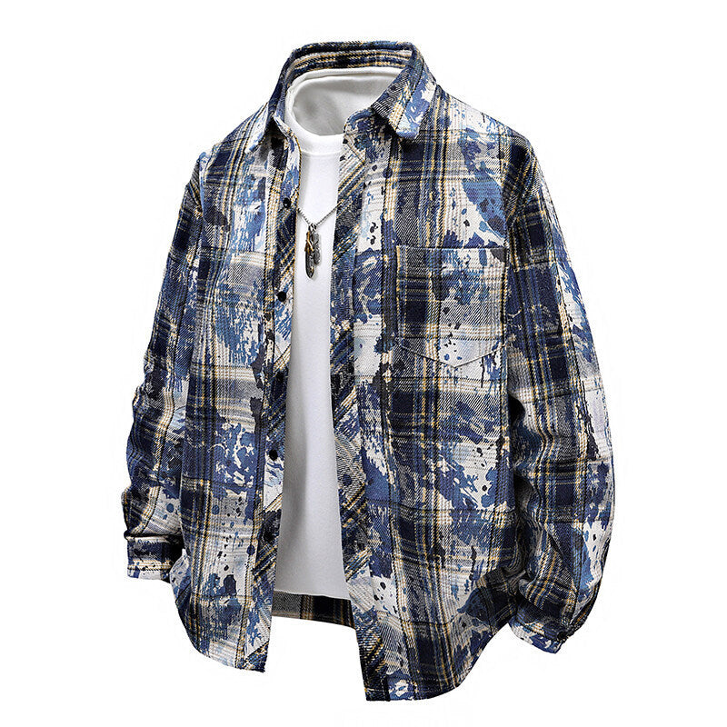 Herren oversized Karobluse mit kreativen Farbakzenten und praktischen Brusttaschen Echoarchiv