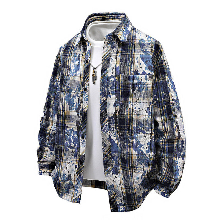 Herren oversized Karobluse mit kreativen Farbakzenten und praktischen Brusttaschen Echoarchiv